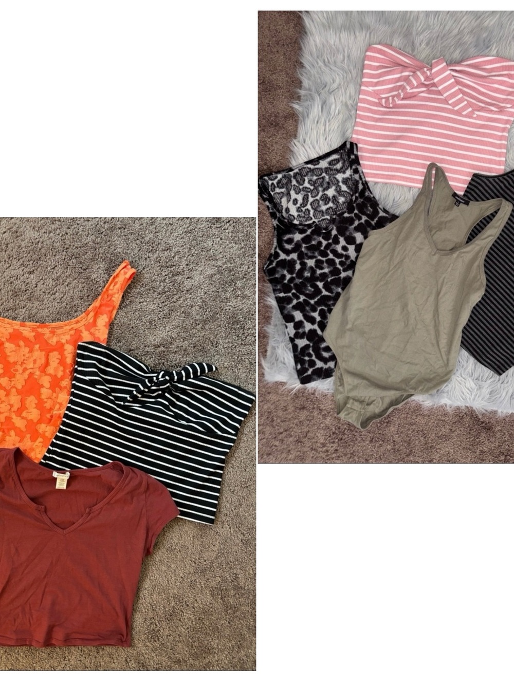 SHEIN Mixed Colors Crop & Tank Top Bundle - Olive, Coral, Black & Pink